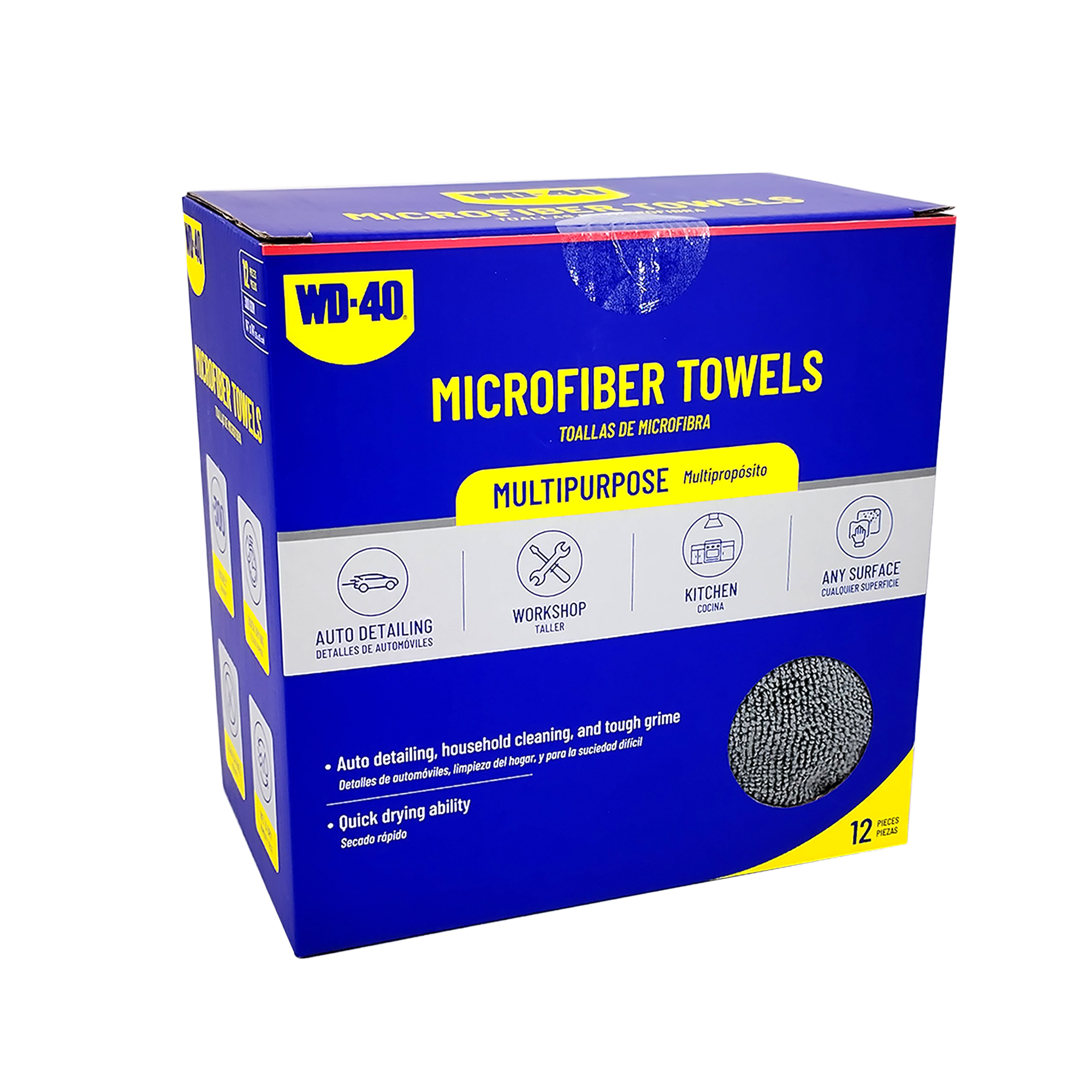 WD-40 Multipurpose Microfiber Towels — 12 Pack, Gray, 300 GSM, Scratch-Free, Model# L40135